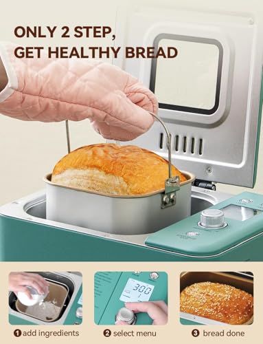 20-in-1 2LB Bread Maker Metal Bread Machine with Dual Heater, Green (Green)