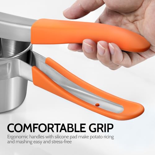 Potato Ricer Sopito Upgraded Stainless Steel Potato Masher with 3 Interchangeable Discs (3 discs-orange)