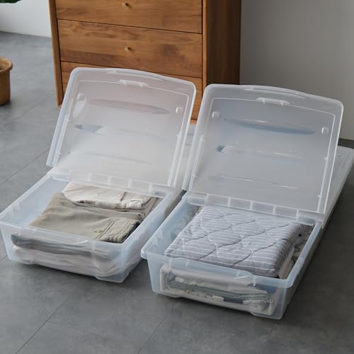 57 QT Plastic Storage Bins with Double (Clear White / 2 PCS-57 QT)