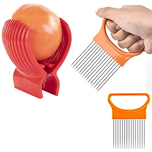 Tomato Slicer Holder Kit Tool Cutting Guide Onion Potato Pepper Prep (Tomato Holder + Poker)