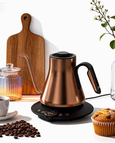 FLOW B9 Gooseneck Electric Kettle ±1°F Temperature Control (Bright Bronze)