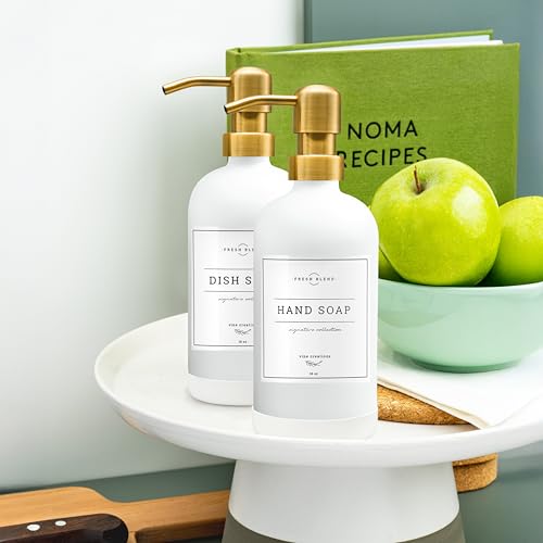 Glass Soap Dispenser (Matte White Bottle / Gold Pump)