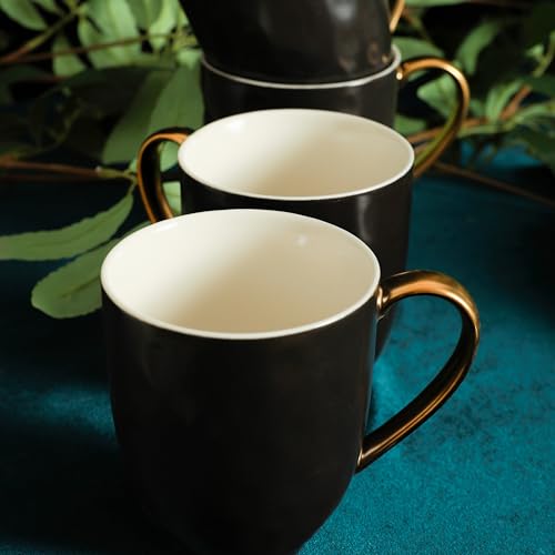 Florian Modern Porcelain 16 Piece Dinnerware Set (16-Pieces Service for 4 / Black with Gold Rim)