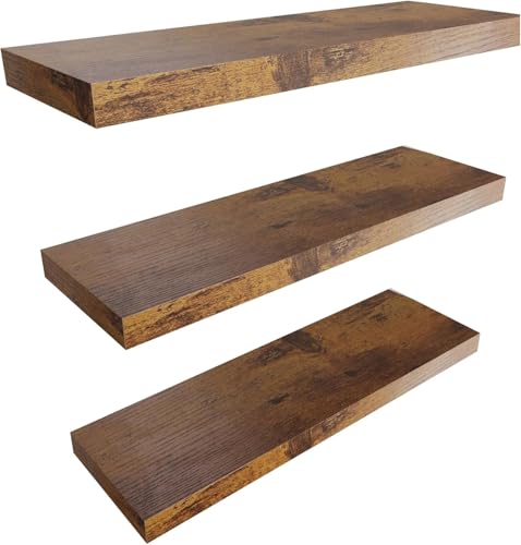 Floating Shelves for Wall Set of 3 (Rustic Wood 01 / 24"-3pack)
