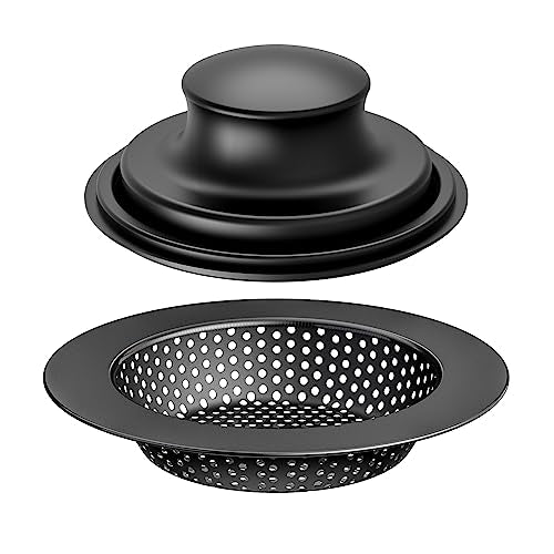 Huntorny 2PCS Kitchen Sink Drain Strainer and Stopper (Black)