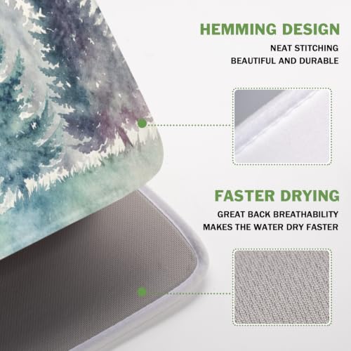 Pine Tree Dish Drying Mat Natural Forest Fog Microfiber Dishes Pad 16x18 Inch Absorbent Fast Dry Dish Drainer Rack Mats for Kitchen Counter (Pine / 16x18 inch)