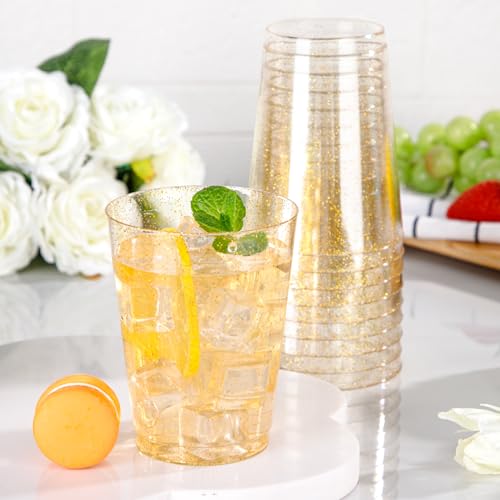 60 Pcs Gold Plastic Cups (Glitter-10oz-60)