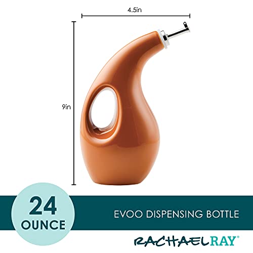 48466 Ceramic EVOO Oil and Vinegar Dispensing Bottle with Spout (Pumpkin Orange / 24 Ounces)