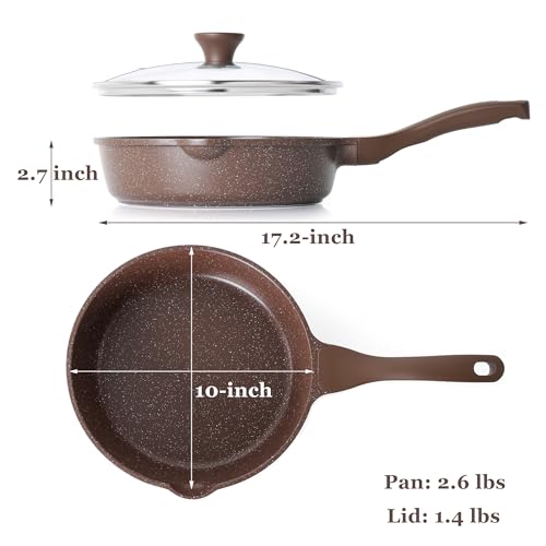 Nonstick Deep Frying Pan Skillet (Toffee Brown / 10-inch/3.5QT)