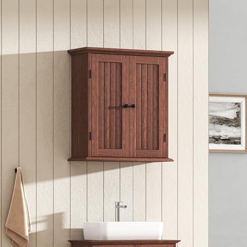 Bathroom Wall Cabinet with 2 Doors (Walnut / 8.8"D x 21.1"W x 24"H)
