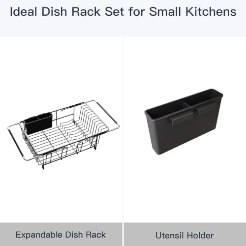 Expandable Dish Drying Rack Over Sink with Anti (Black / For 11.5"-16" W Sink with Cup Holder)