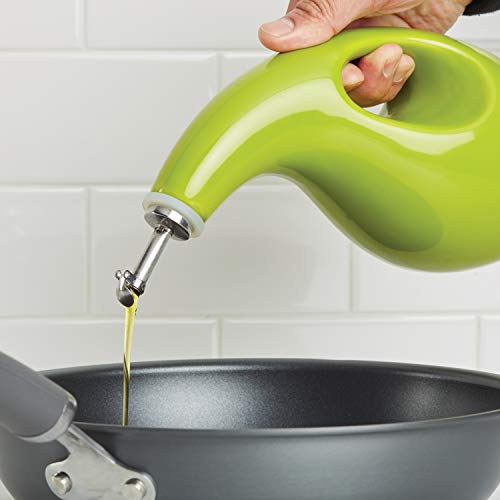 Solid Glaze Ceramics EVOO Olive Oil Bottle Dispenser with Spout (Green / 24 Ounces)