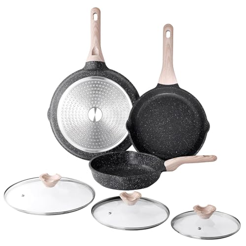 Nonstick Frying Pan Skillet Set with Lid (Classic Granite / 9.5+11+12.5 Inch w/ Lid)