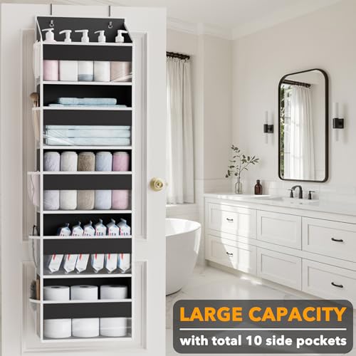 2 Pack Over The Door Organizer with 5 Large Pockets and 10 Mesh Side Pockets (2 Pack / Black)