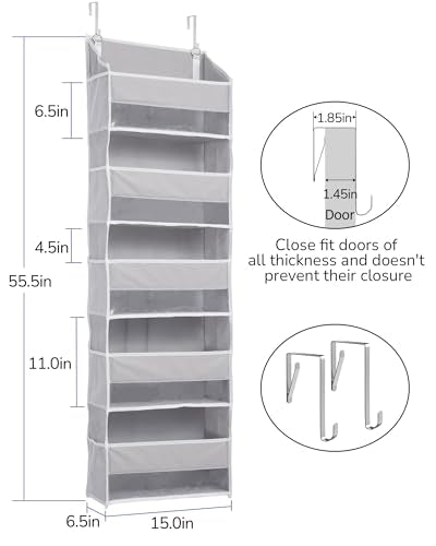 2 Pack 5 tier Over the Door Organizer Light Gray (Light Grey / 2 Pack-5 Tier)