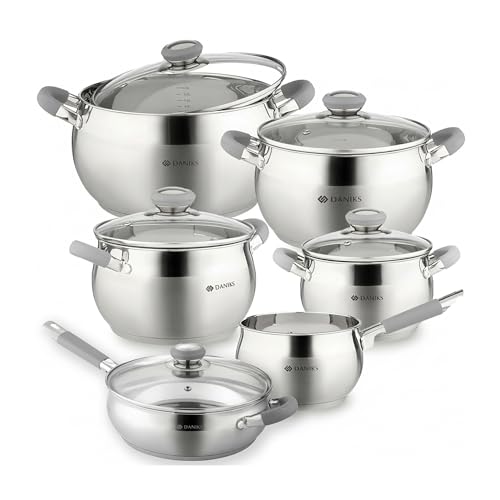Modern 11 Piece Stainless Steel Cookware Set with Glass Lids (11-Piece Set)