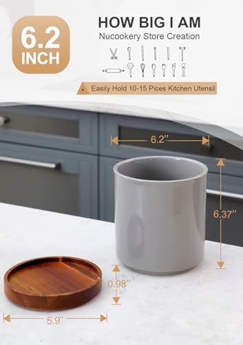 Ceramic Rotating Kitchen Utensil Holder for Countertop (Gray)