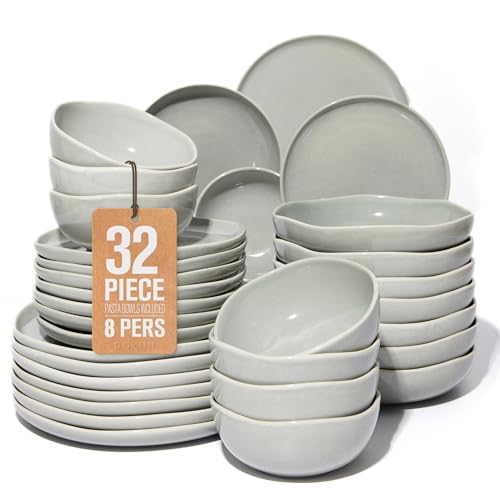 32 Piece Dinnerware Set for 8 with Pasta Bowls (Dusty Green / Set (32pcs))