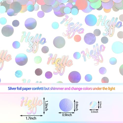 Hello 30 Birthday Confetti for Tables Iridescent Circle Dots Happy 30th Birthday Party Decorations for Her Women Thirty Years Old Birthday Table Scatters Confetti Decor Supplies 300PC (300 Count)