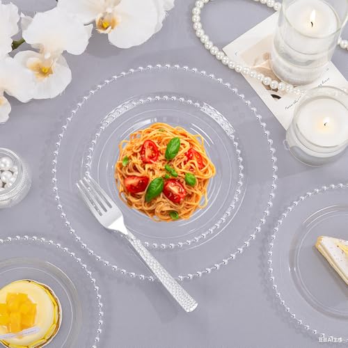 100PCS Clear Plastic Plates with Silver Beads for Bridal Showers (Silver and Clear Plastic Plates / 100PCS)