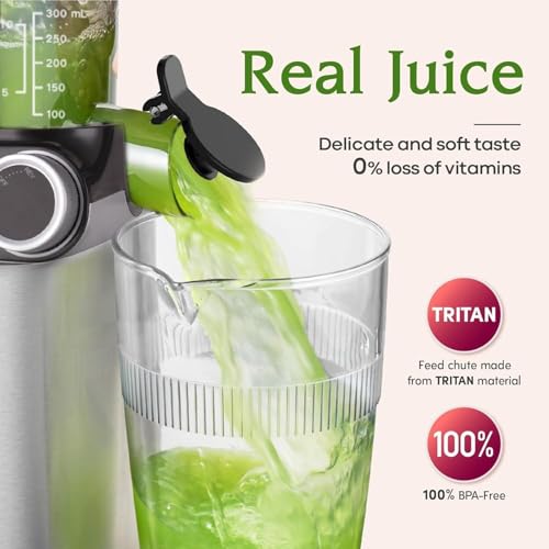 Cold Press Juicer 200W Masticating Slow Juicer 4.3" Large Feed Chute Fit Whole Fruits Vegetables (Silver)