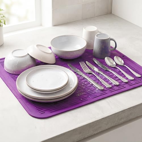 Silicone Dish Drying Mat for Multiple Usage (Purple / 18"L x 16"W)