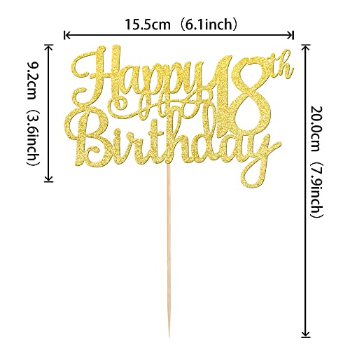 1 PCS Happy 18th Birthday Cake Topper Gold Glitter Cheers to 18 Years Birthday Cake Pick 18 Fabulous Cake Decoration for Happy 18th Birthday Theme Party Decorations Supplies (Gold / 18th)