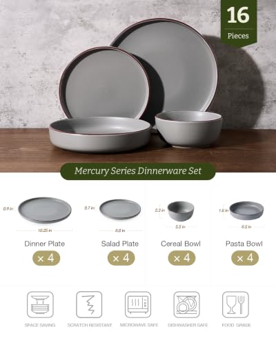 Mercury 16 Piece Dinnerware Set with Pasta Bowls (Dark Gray / Service for 4 (Include Pasta Bowls))
