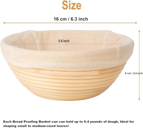 Banneton Bread Proofing Basket Set of 4PCS 6 Inch Mini Round Sourdough Dough Proofing Bowls for Sour Dough Bread Baking Supplies