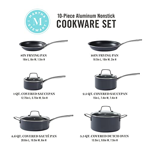 Lockton Premium Nonstick 10 Piece Enamel Heavy Gauge Aluminum Pots and Pans Cookware Set (Gray / 10-Piece Set)