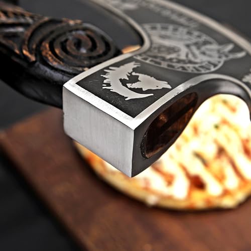 Pizza Cutter Axe Rocker Carbon Steel Slicer Chef Pizza Cutter Viking Axe with Leather Cover (American Eagle)