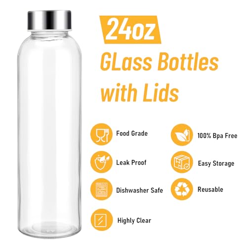 24oz Glass Water Bottle Set of 6 (Clear-6set/24oz / 24 Ounces)