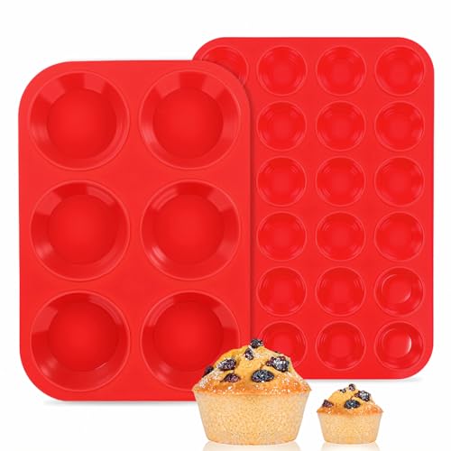 Silicone Muffin Pans for Baking (24-Cup Mini & 6-Cup Jumbo)