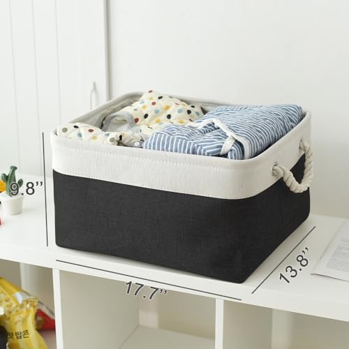 Organization and Storage Basket for Organizing (White & Black / 3PCS/X Large -17.7Lx13.8Wx9.8H)