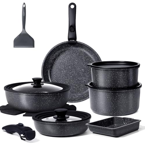 Pots and Pans Set Non Stick (Dark Gray / 17PCS-Big Size)