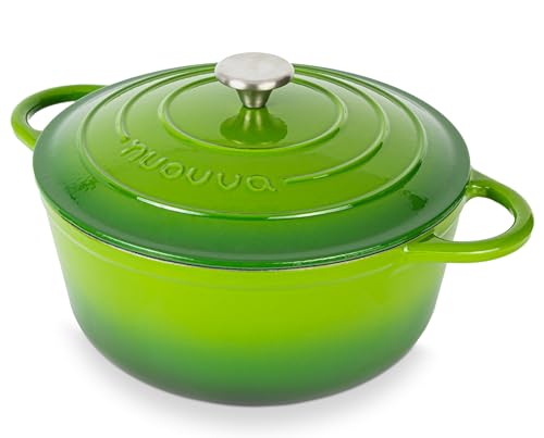 Enamelled Cast Iron Dutch Oven Pot with Lid (Green / 6.4-Quart - Deep)