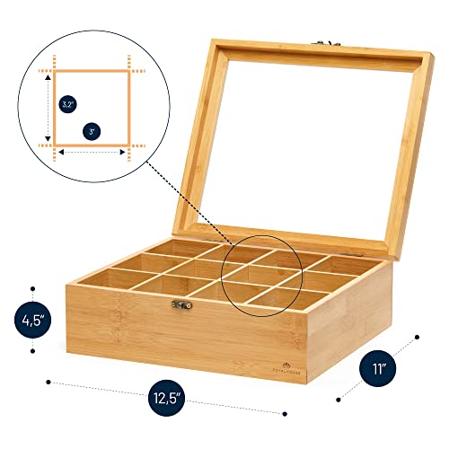 Natural Bamboo Tea Storage Organizer (12 Compartments)
