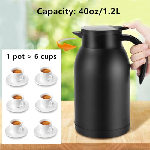 Stainless Steel Thermal Coffee Carafe Dispenser (40oz,Black / 40 Ounces)