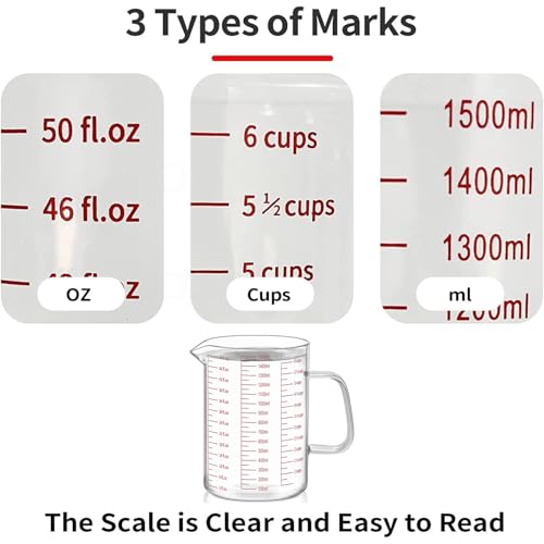 6 Cups Glass Measuring Cup (50Oz/6Cups/1.5L)