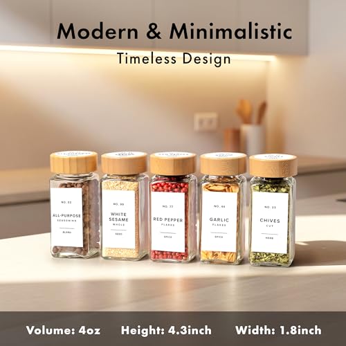 Glass Spice Jars with Label (36x Bamboo Jars White Stickers)