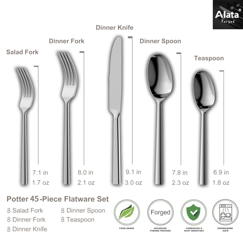 Potter 45 Piece Forged Stainless Steel Flatware Set Cutlery Set (Silver / 45 pieces for 8)