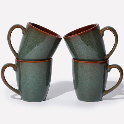 Coffee Mug 14oz (Brown Green / 4 Count (Pack of 1))