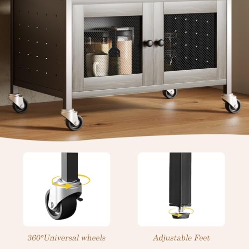Coffee Bar Cart Cabinet (Wash Grey)