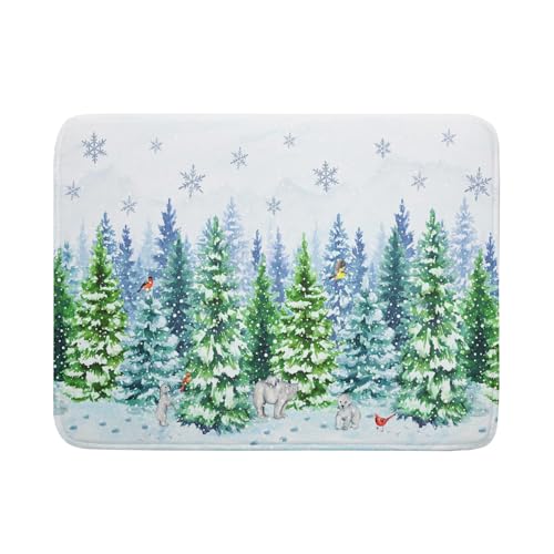 Winter Bear Bird Dish Drying Mat (Forest Bear Bird / 24" x 18")