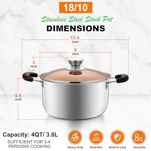 4 Qt Stockpot with Lid (4 Quarts)