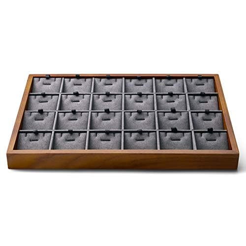 Wooden Jewelry Tray (Grey 24 grid necklace/pendant jewelry tray)