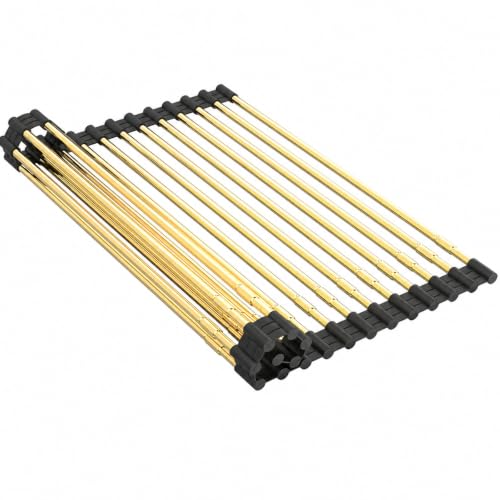 Expandable Roll Up Dish Drying Rack (Black+gold Expandable)