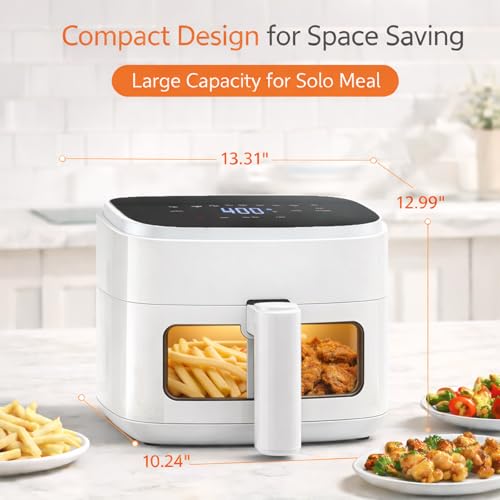 8-in-1 Air Fryer 4 Qt, Digital Preset Airfryer with Visible Window, Nonstick and Dishwasher-Safe Basket for Chips, Bake, Wings, 60-Min Timer, 1500W, White (White-4 Qt / 4 Qt)