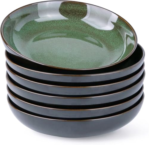 9.0" Ceramic Pasta Bowls Set of 6 (Set of 6 / Green)