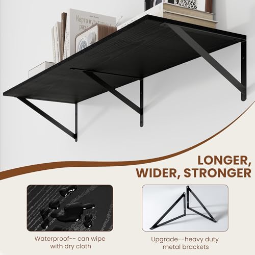 40W x 12D Deep Floating Shelves Set of 2 Black (Black With Black Metal Bracket / 40Wx12Dx5.8H)